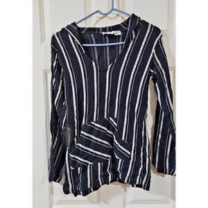 Ray and sun wonen's black and white striped long sleeve hooded top and V neck